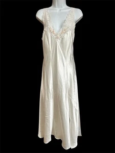 VTG Victorias Secret Nightgown Small Off White Midi Lace Embroidered Silky Satin - Picture 1 of 12