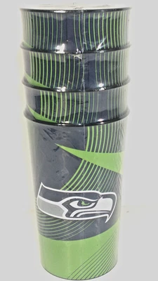 Seattle Seahawks Football Beer Cup Plastic Glasses Girl Guy Dad Gift Fan 4pk NEW - Image 1 of 4