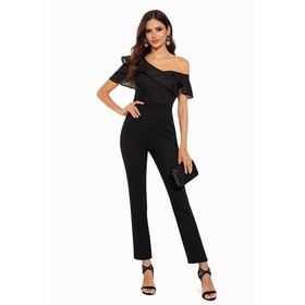 Gianni Bini Black Eyelet Ruffle Off Shoulder Slim Leg Jumpsuit Size L New