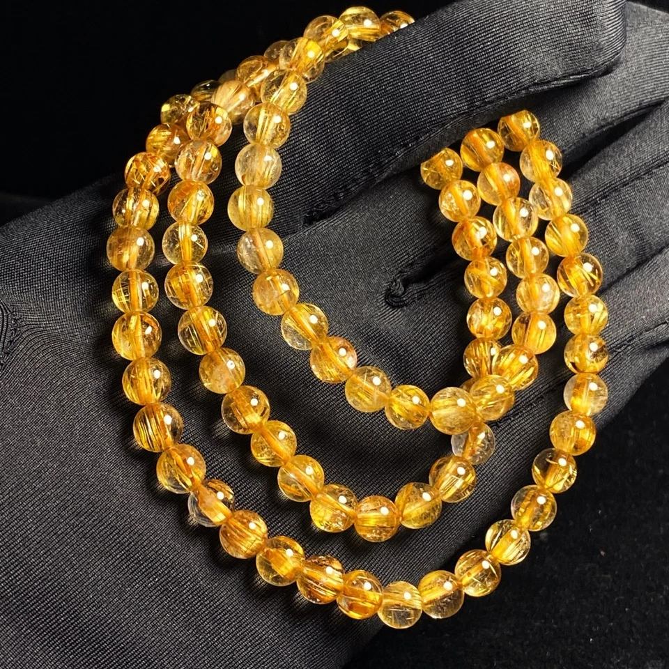 6.2mm Natural Gold Rutilated Titanium Quartz Crystal Bracelet AAA - Image 1 of 1