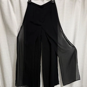Cache Black Sheer Panel Wide-Leg Pants SZ 6 semi sheer event witchy goth VTG EUC - Picture 1 of 8