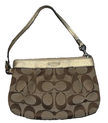 Coach Y2K Monogram Wallet Wristlet Tan Brown Gold Logo Purse Designer - Image 1 of 4