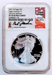 2021-W ADVANCE RELEASE TYPE-2 Silver Eagle NGC PF70UC Gaudioso Signed - Picture 1 of 8
