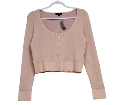 NWT J Crew Cropped Cardigan Sweater Large Ribbed Knit Low Cut Scoop Neck Preppy - Image 1 of 4