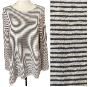 J Pure Jill Cotton Cashmere Soft Tunic Sweater Striped Uneven Asymmetric Hem M - Picture 1 of 10
