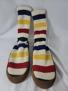 Vintage LL Bean Mens Striped Wool Slipper Socks sz LARGE (10.5-11.5) -EUC -FR SH - Picture 1 of 5