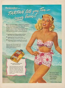 Tartan Suntan Lotion Never Burn Woman In Bathing Suit Bikini At Beach-Print Ad - Picture 1 of 1