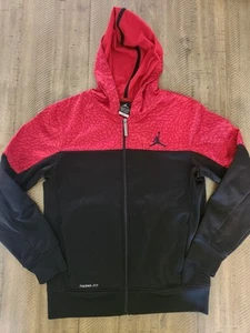 Boys Air Jordan Therma Fit Full Zip Black Red Hoodie Size L 12- 13 years - Picture 1 of 8