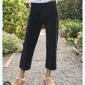 Frank & Eileen Kinsale Trouser Sz 4 Black Velvet Micro Cord Wide Leg Raw Hem - Picture 1 of 12