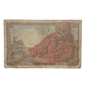 French Currency: 1942 France 20 Francs Paper Money Banknote - P#  100 - Picture 1 of 2