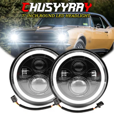 Faros LED redondos de 7" para Chevrolet Camaro 1967-1981 rojo halo DRL ojos de ángel Foto 1 de 4