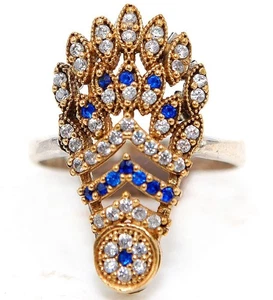 Anillo de plata de ley 925 con zafiro tratado estilo Imperio Otomano de 1 quilate talla 8 H2-2 - Imagen 1 de 3