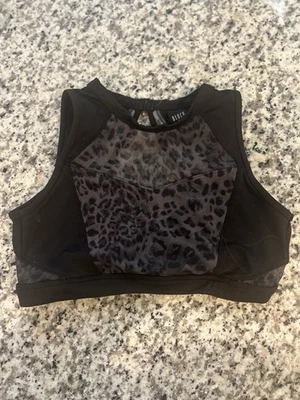 Bloch Mesh Leopard Open Back Crop Top Dance Bra  Girls Size 14 - Image 1 of 2