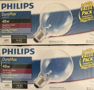 6-Philips Duramax 40w Sparkling Clear Vanity Globes Decorative Light Bulbs New! - Picture 1 of 3