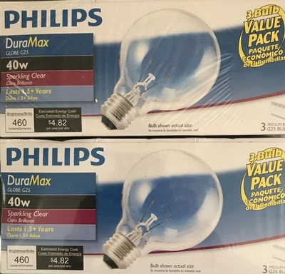 6-Philips Duramax 40w Sparkling Clear Vanity Globes Decorative Light Bulbs New! - Image 1 of 3