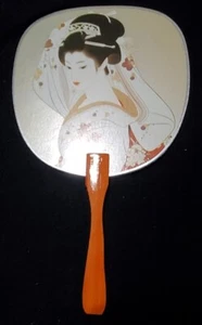 Ventaglio giapponese Uchiwa a mano Sensu Geisha ragazza Awa Odori manico legno esposizione arte F4 - Foto 1 di 2