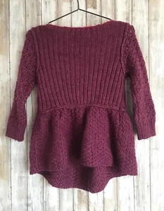 FREE PEOPLE Purple Whip Stitch Cable Knit Wool Blend Cardigan Sweater S Small - Picture 1 of 6
