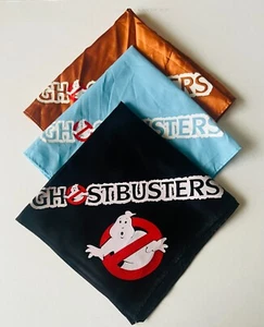 VTG 80s Ghostbusters Black Bandana Handkerchief (21"X21")Satin Silky Scarf Flowy - Picture 1 of 12