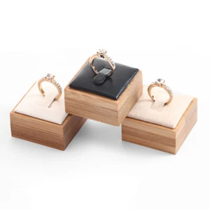 Bamboo Ring Display Stand Jewelry Display Holder PU/Velvet Showcase Organizer - Picture 1 of 20