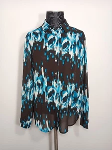Derek Lam Blue & Black Abstract Print Long Sleeve Woven Button Up Top Sz Medium - Picture 1 of 12