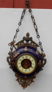 Antike Französische Hänge Wanduhr Kobaltblau Eugène Farcot Gold Wasserspeier 1880' - Bild 1 von 8
