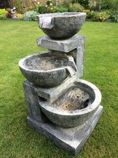 Cascading Bowls/Domes Water Feature - Grey Stone Look - Lights - Garden Decor