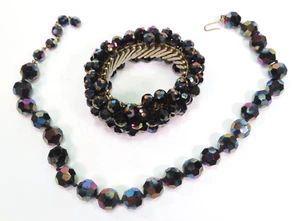 Iridescent Acrylic Plastic Beaded Choker Necklace & Stretch Bracelet 12" - 14" - Picture 1 of 5