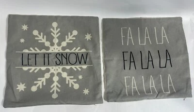 Christmas Pillow Covers 17X17 Set 2 Winter LET IT SNOW Throw Holiday FA LA NEW - Image 1 of 4