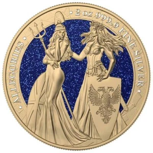 Germania 2019 10 Mark Britannia&Germania "Blue Diamonds" 2 Oz Gilded Silver Coin - Picture 1 of 3