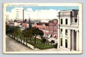 Savannah Georgia Bay Street Looking Northwest Postcard 1922 - Picture 1 of 2