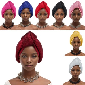 Brillo Mujeres Nudo Africano Cabeza Envolvente Gorra Turbante Hiyab Pañuelo Gorro Fiesta Nuevo - Imagen 1 de 28