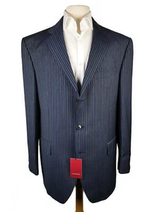 Luigi Bianchi Suit 44R Navy Bold Variable Striped 3-button 120's Wool - Picture 1 of 8