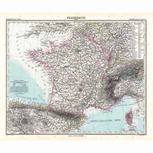 FRANKREICH (Frankreich) Generalkarte - antike Stieler Karte 1891