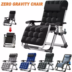 Patio Lounge Chair Chaise Bed Adjustable Beach Reclining Positions with Pillow - Picture 1 of 28