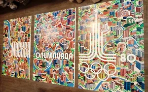 Olympics poster. Soviet poster. Huge 1980 Olympic Soviet poster. Triptych. 3 lar - Picture 1 of 16