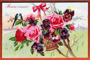 AK Waffel - Schwalbe - Blumenkorb - Frohes Neues Jahr - (B.27) - Bild 1 von 2