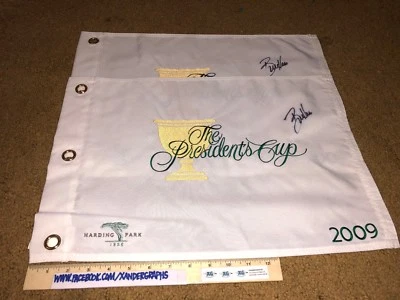 BILL HAAS SIGNED AUTOGRAPHED PRESIDENTS CUP GOLF PIN FLAG TPA GUARANTEE  - Image 1 of 4