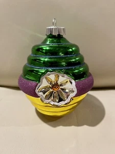 Christopher Radko Shiny Brite Festive Fete Green & Gold Ornament 4-1/2” - Picture 1 of 6