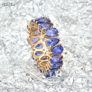 7.5 CTW Natural Tanzanite Gemstone Eternity Band 14k Yellow Gold Engagement Ring - Picture 1 of 11
