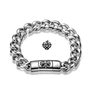 Silver bikies bracelet stainless steel men women Fleur-De-Lis cross chain 21cm - Picture 1 of 3