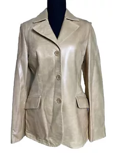 Women’s XS Leather Blazer Ivory Bella Bicchi Leather Made In Turkey Vintage - Picture 1 of 12