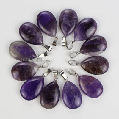 Lote de 12 piezas de piedras preciosas de amatista natural gota de agua colgante cuentas Reiki chakra curación Foto 1 de 4