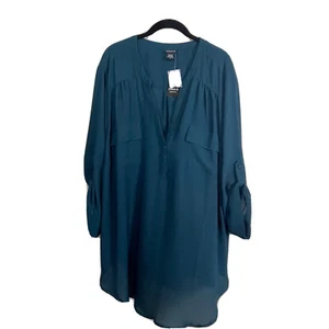 NWT Torrid Plus 4 Teal Georgette Blouse Short Sleeve Button Popover Career Work - Picture 1 of 6