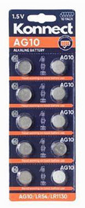 10x KONNECT AG10/LR54/LR1130 ALKALINE 1.5V WATCH BATTERY CAR KEYS LED FLASHLIGHT