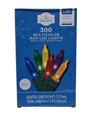 Mini cadena LED Holiday Time 300 Ct. Luces 60 ft multicolor interior exterior nuevas Foto 1 de 3