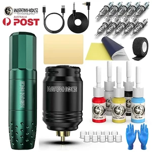 Wormhole Tattoo Machine Kit Wireless Rotary Motor Pen Gun Color Inks Needle Set - Picture 1 of 13