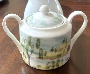 Porter's Village Cream & Sugar Set Crackled Old World Scenes 222 Fifth Trees VTG - Picture 1 of 12
