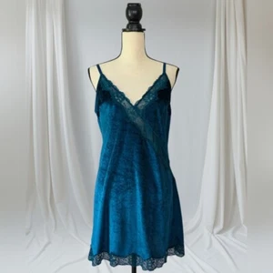 Gilligan & O'Malley Teal Velvet Lace Trim Lingerie Chemise Slip Gown Size XL - Picture 1 of 10