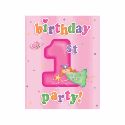 1st Birthday Girl Party Supplies Invitations Pink Princess 8 Pack Birthday  - Image 1 of 2