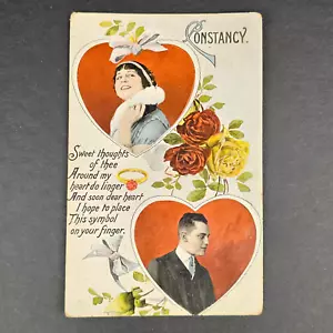 Antique 1914 Post Card Constancy Rose Ring Heart Lovers Love & Romance Postcard - Picture 1 of 3